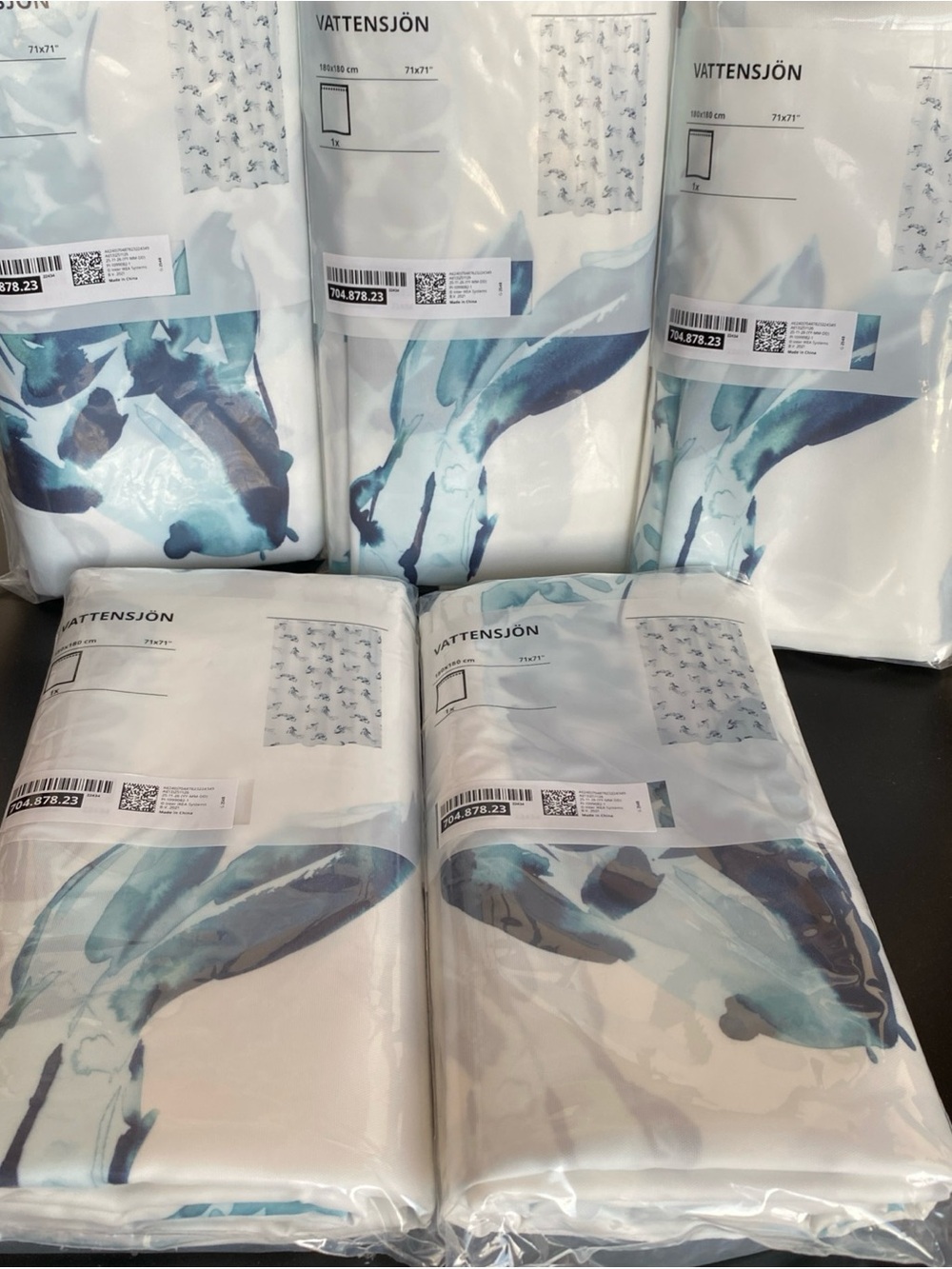 IKEA VATTENSJÖN Shower Curtain White with Blue Watercolor Fish Design 71 x 71